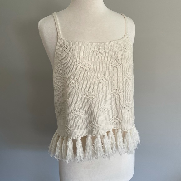 Del Mar Cream Tasseled Knit Sweater Tank Top - Picture 2 of 9
